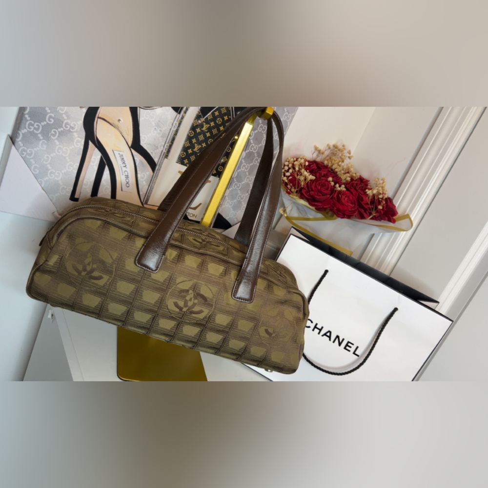 Authentic Vintage Chanel New Travel Line Bowler Bag – Chocolate Brown Jacquard